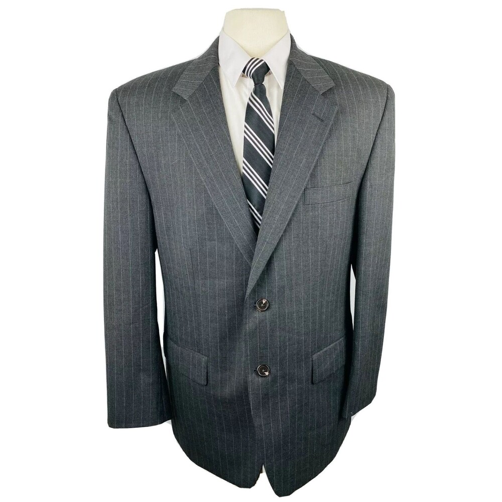 CHAPS RALPH LAUREN Mens 42R Gray Stripe 100% Wool Blazer Sport Coat Suit Jacket